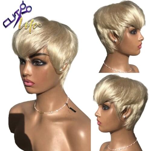 613 Color Pixie Short Cut Human Hair Bob Wigs For Black Women No lace Wigs With Bangs Cheap Wholesale Brazilian Remy Hair Wigs