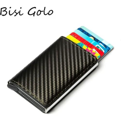 BISI GORO Clutch Pop-up Smart Wallet Carbon Fiber 2020 RFID Metal Card Holder Leather Aluminum Box Slim Thin New Card Case