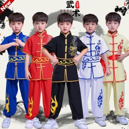 2019 tai chi wushu kung fu suit children chinese outfits for kids martial arts Stage Performance Costume Embroidery dragon cloud