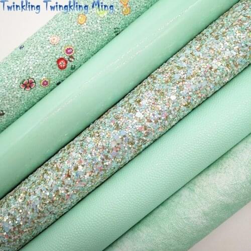 Mint Glitter Leather with Fruits, Patent Smooth Synthetic Leather, Litchi Faux Fabric For Bow A4 21x29CM Twinkling Ming KM020