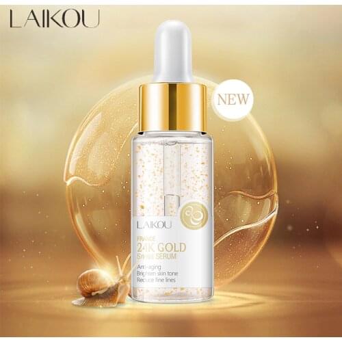LAIKOU 24K Gold Snail Face Serum Anti-Aging Hyaluronic Acid Whitening Essence Nicotinamide Moisturizing Brighten Tighten Skin
