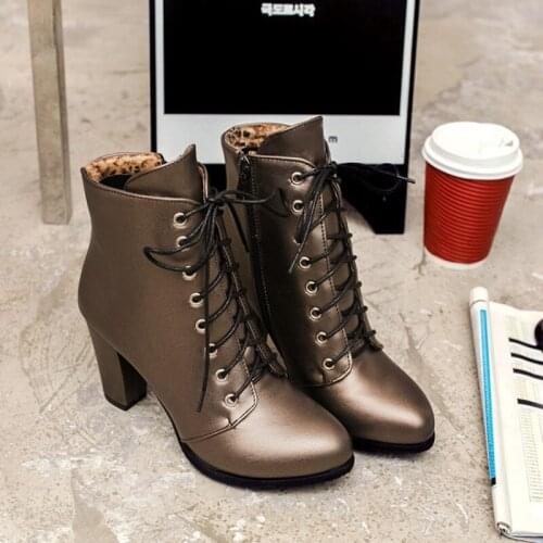 Fashion genuine leather lacing boots New round toe zip mid calf boots women Ankle Boots