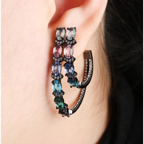 Monaco design multicolor zircon hoop earrings for women gold white black indian jewelry party crystal accessory new fashion gift