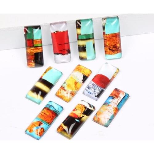 Onwear 20pcs rectangle flat back mix scribble photo glass cabochon 10x25mm diy pendant necklace making findings