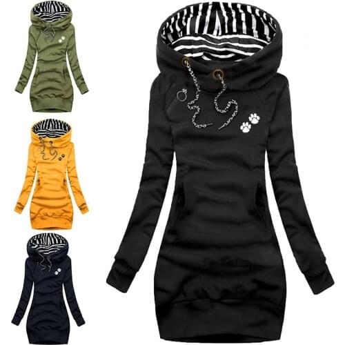 Autumn Women Cat Claw Printed Dresses Fashion Long Sleeve Hoodie Dress Casual Hooded Dresses for Women Pullover Sweatshirts