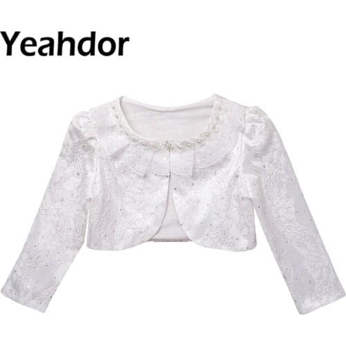 Flower Girl Dresses Boleros Girls Long Sleeve Bolero Shrug Floral Lace Cardigan Tops Kids Wrap Wedding Party Jackets Girls Coat