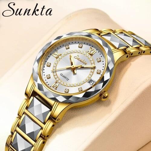 SUNKTA Sapphire Mirror Luxury Women Watch Tungsten Steel Material Waterproof Watch Ladies Watches Diamond Clock Relogio Feminino