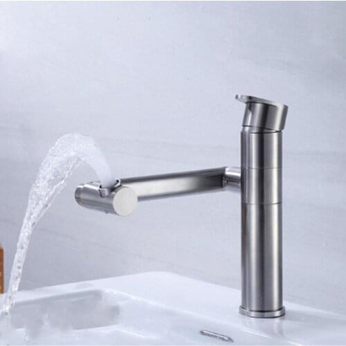 304 Stainless Steel Bathroom Basin Faucet Brushed 360 Degree Rotate Creative Hot and Cold Water Mixer Washbasin Sink Tap Crance