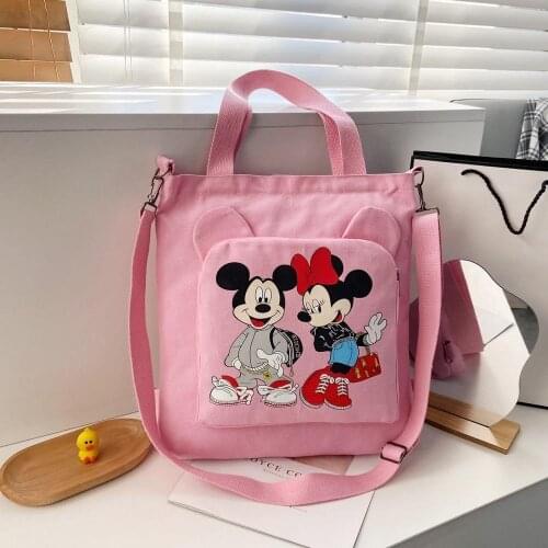 Disney cute Mickey print ladies all-match large-capacity one-shoulder messenger canvas bag student casual schoolbag tutoring bag