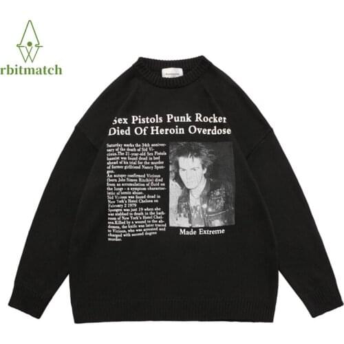 Hip Hop Men And Women Sweater Cotton Rap Band Print Punk Autumn Winter Knitted Sweater Streewear Oversize Pullover O-Neck Tops