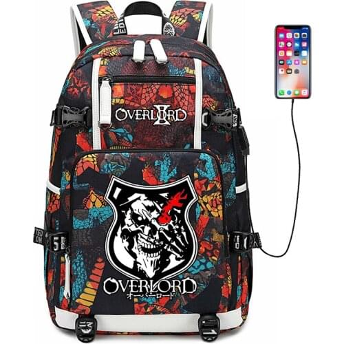 Fantasy Adventure Overlord Waterproof Travel Backpack Women Back Pack USB Charging Laptop Backpack Canvas Bookbag Anime Rugzak