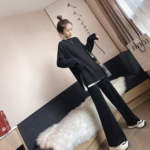 Korean Style Knit Women Sweater Costume Thick Crewneck Winter Plus Size Casual Loose Pullover Sweaters 2 Pieces Sets Pull Femme