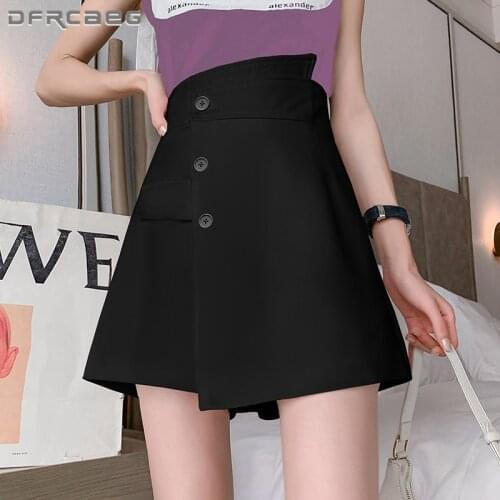 High Waist Irregular Single Button Skirts Shorts For Women 2021 Casual Summer School Short Skirt Feminino Falda Black White