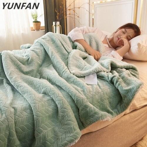 Green fleece blankets and throws Adult Thick Warm winter Blankets Home Super Soft duvet luxury solid Blankets On twin Bedding