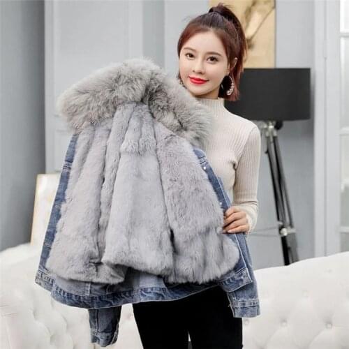 2021 winter cotton jacket new fur collar women plus velvet thick denim jackets loose Fashion cotton coat Single-breasted Outwear