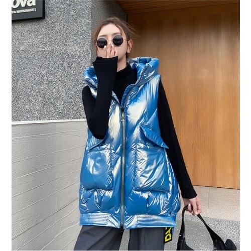 2020 Womens Winter Long Sleeveless Jacket With Zipper Solid Hooded Female Vests Loose Plus Size Casual Cotton Padded Thick Coat