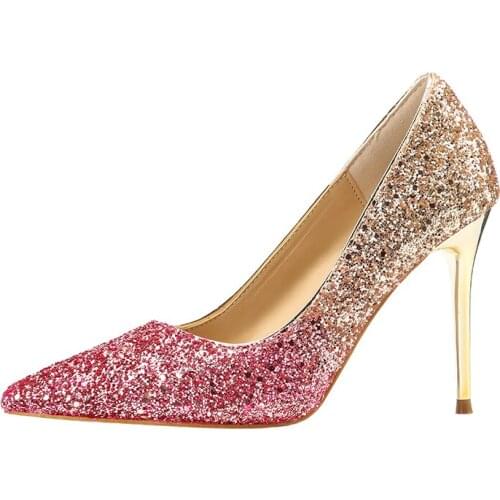 Wedding shoes women 2020 new bride wedding shoes pointed pointed sequins bridesmaid silver high heels stiletto shoes