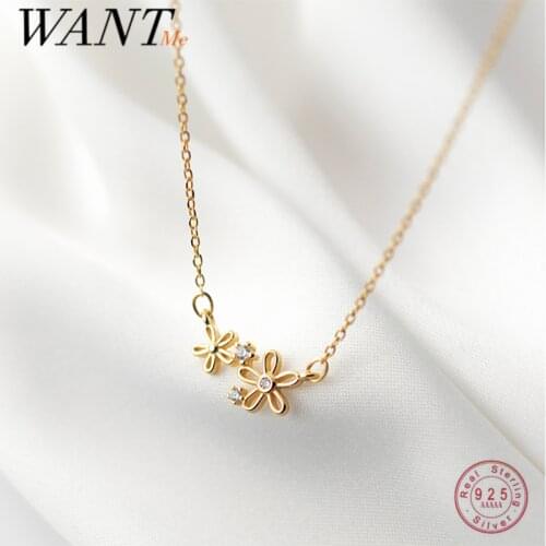 WANTME Silver Necklace Romantic Hollow Flower 925 Sterling Silver Fashion Clavicle Pendant Necklace for Women European Jewelry