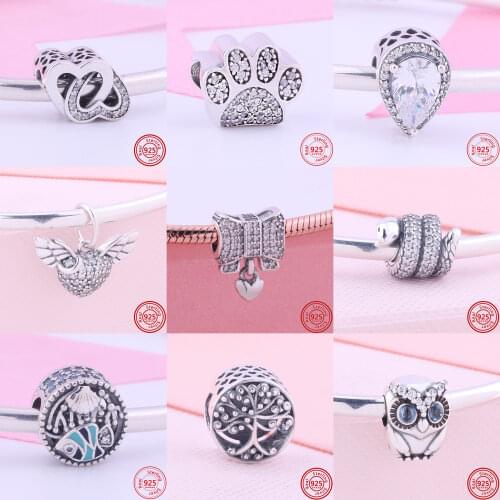 925 Sterling Silver Feather Bear Fox Boy Girl Dream Catcher Stars Moon Dangle Beads Fit Original Pandora Charms Bracelet Jewelry