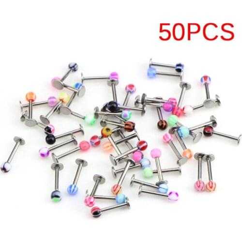 10pcs/30pcs/50pcs Mixcolor Lip Rings Bars 16G Stainless Steel Ball Lip Nose Piercing Labret Rings Body Piercing Jewelry New