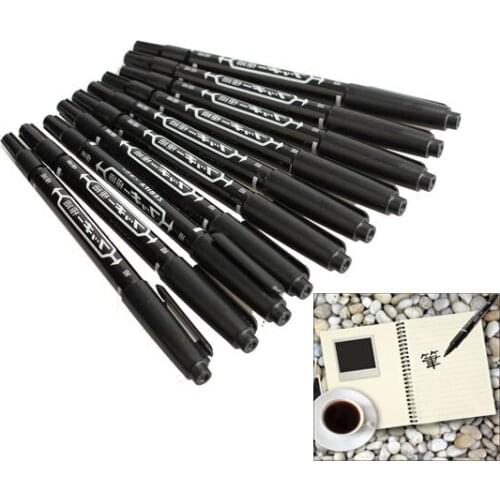10PCS Fine Dual Heads Marking Pen Marker Waterproofink Thin Nib Black Liner Art Pen Drawing Stationery Office Supplies Marker