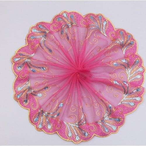 15Yds Sequin Embroidery Polyester Lace Home Textile Fabric Toy Car Doll skirt 20CM wide