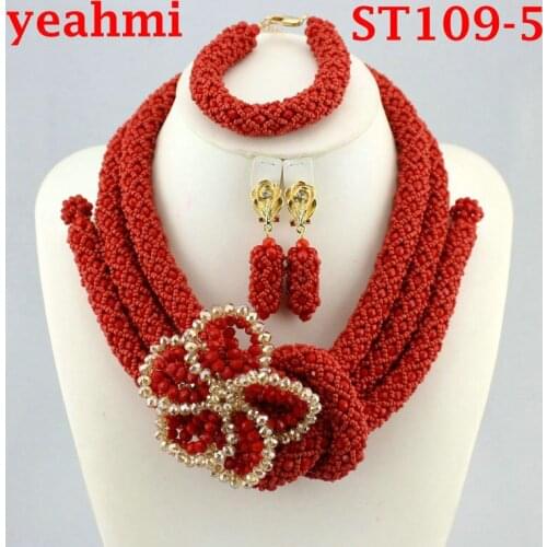 2020 Fashion African Jewelry Set Nigerian Wedding gold color Beads Jewelry Set Bridal Necklace Earrings Bracelet ST109-1