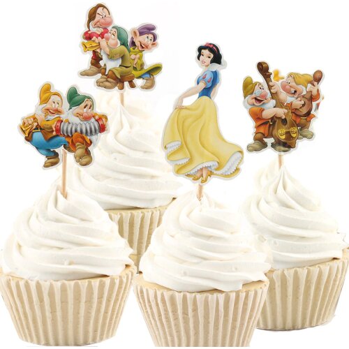 720pcs Snow wihte Princess Seven Dwarfs Cupcake Topper Picks Cartoon Theme Birthday Party Decorations Kids Evnent Party Favors