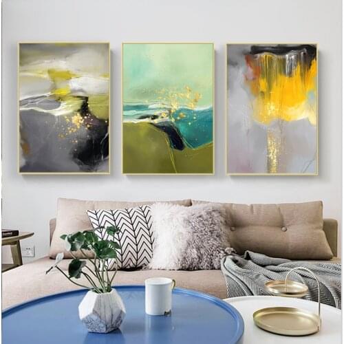 Abstract Gray and Green Mixing Posters and Prints Landscape Canvas Painting Modern Wall Art Pictures for Living Room Home Decor