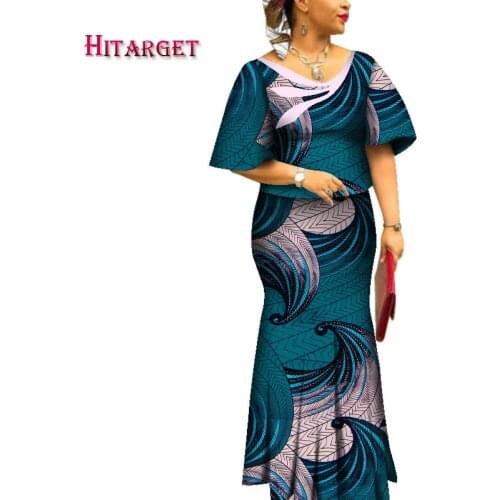 2019 Hitarget African Dresses for Women Private Custom Women African Dashiki Skirt Set 2 Pieces Bazin Plus Size Clothing WY4561