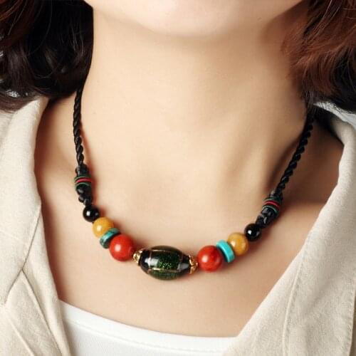 BOEYCJR Natural Stone Glass Bead Necklace Short Chain Handmade Vintage Jewelry Ethnic Pendant Necklace For Women Gift 2017