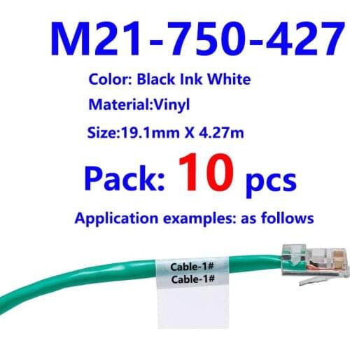 10 Pack bmp21 plus M21 750 427 Vinyl maker Label Ribbon Black On White BMP21 PLUS Black On White M21-750-427 19.1mm * 4.27