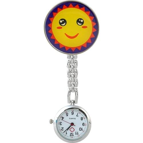 Gnova Platinum Metal Nurse Watch Sun Smaling Face Baby Day Care Women Medical Brooch Watch White Cross Analog Quartz Clock A861
