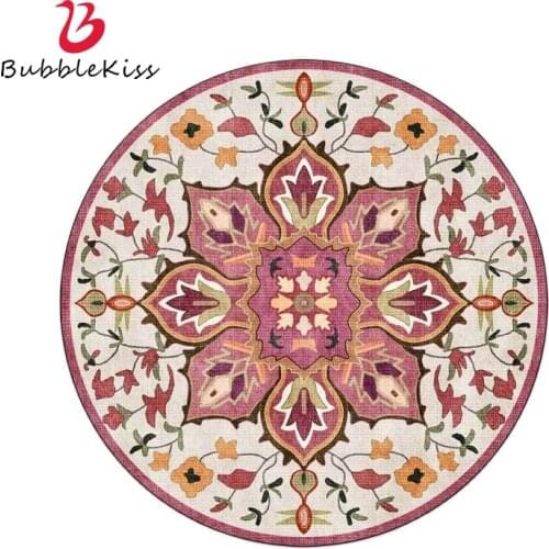 Bubble Kiss New Soft Round Carpet For Bed Room American Moroccan Ethnic Style Carpet Pink Blue Printed Pattern Living Room Rug