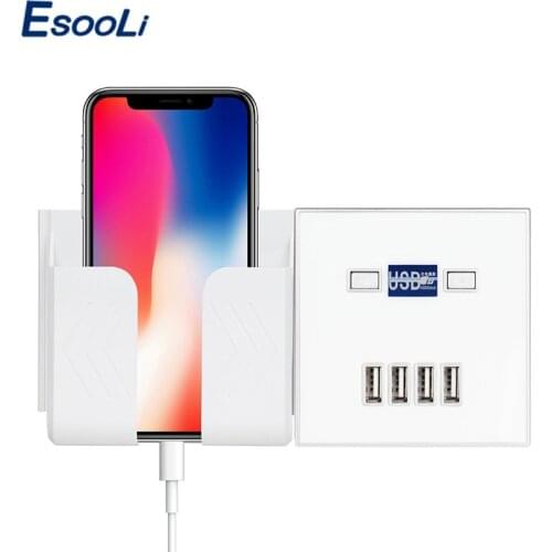 Esooli Best 4-PORT USB Port 4A Wall Charger Adapter EU Plug Socket Power Outlet Panel Electric Wall Charger Adapter Charging