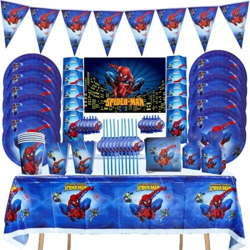 Boys Birthday Balloons 2years Spider Cartoon Man Disney Disposable Party Tableware Plates Baby Shower Decorations Party Supplies