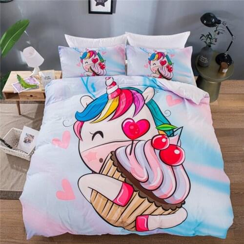 Cartoon Unicorn Duvet Cover Set Queen King Bed Linens Twin Full Singlecute Double Size Bedding Set Kid Boy Girl Home Bedclothes