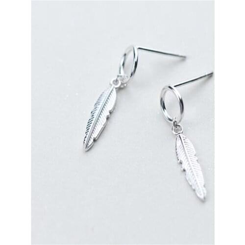 Fashion 925 Sterling Silver Round Feather Stud Earrings For Women Elegant Party Jewelry Accessories EH1420
