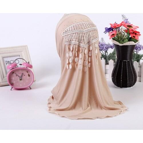 Amira Muslim Girls Headwear Diamond Tassel Hijab Kids Islamic Prayer Headscarf Arab Soft Wrapped Scarf Plain Shawls Middle East