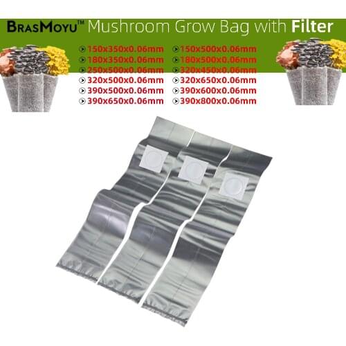 BRASMOYU 12 Sizes PVC 0.5 Micron Filter Mushroom Cultivation Substrate High Pre Sealable Gardening Supplies Nursering Grow Bags