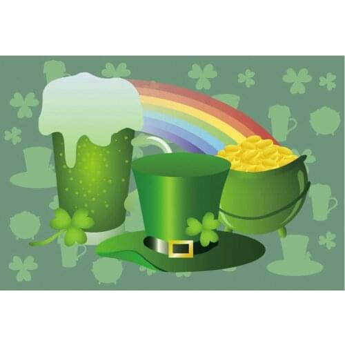 Holiday Backdrop Green Beer Hat Gold Rainbow Photography Background Celebration Photo Booth Studio Decor