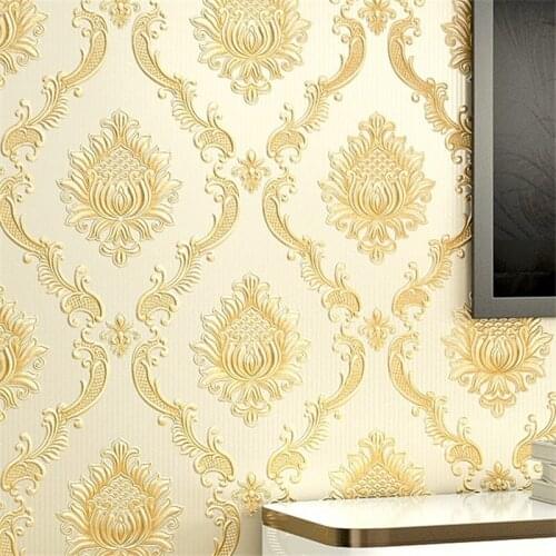 Beibehang Luxury Classic Wall Paper Home Decor Background Damask Golden Floral covering 3D velvet Wallpaper for Living Room