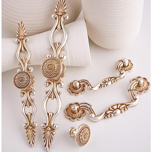 Solid Zinc Alloy Knobs and Handles Vintage Style Cabinet Wardrobe Handles Drawer Pulls Retro Furniture Handle Ancient Silver