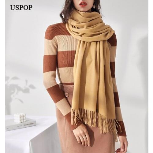 USPOP 2021 Women Long Large Thick Warm Scarves Soft Solid Color Tassel Scarf Wrap Pashmina Winter Scarf