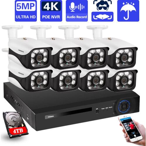H.265+ 8CH 5MP POE Hi3516E300 NVR Face record Kit CCTV Security System Two Audio 5MP IR POE IP Camera P2P Video Surveillance Set