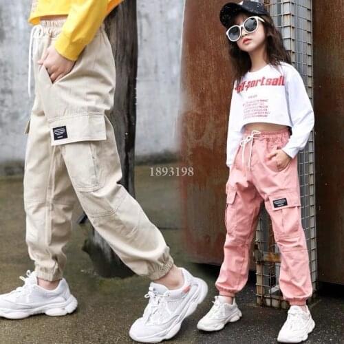 Spring Girls' Sport Cargo Pants Autumn 2021 Big Childrens Casual Trousers Kids Beam Foot Pants