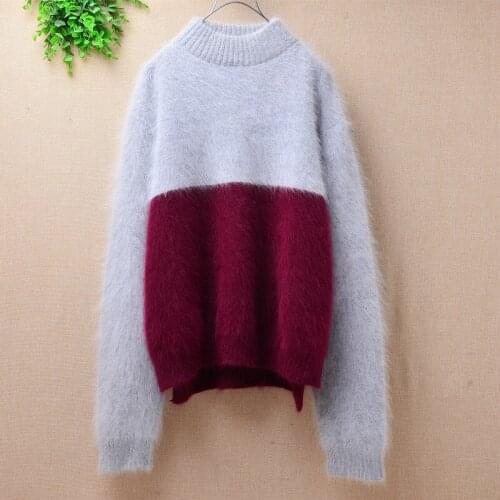 Regular bottoming sweater double round neck long sleeve sweater knitted mink Angora rabbit hair Pullover Sweater winter blouses