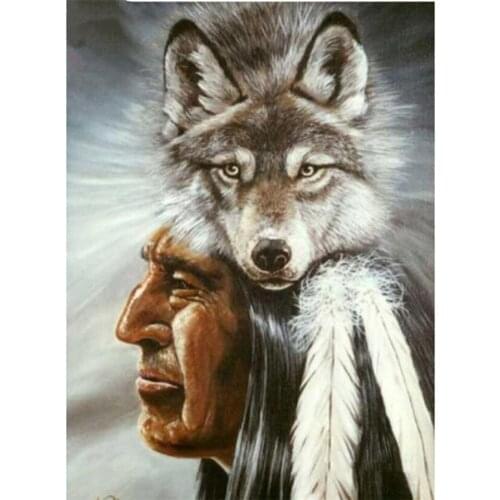 Yujohom DIY Diamond Painting Cross Stitch Wolf Man Picture of Rhinestones Full Square Diamond Embroidery Needlework Art Crafts