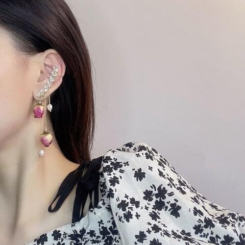 Retro Romantic Colorful Natural Dried Rose Flower Pendant Women Stud Earrings Prevent Allergy Chic Female Jewelry Gift