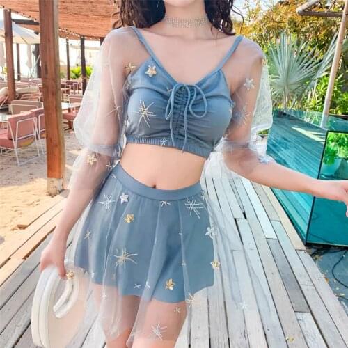 2021 Korea Print Dot Bikini Set Women Two Piece Swimsuit Gauze Swimwear Beach Wear Sexy Backless Bikini Swim Bathing Suit